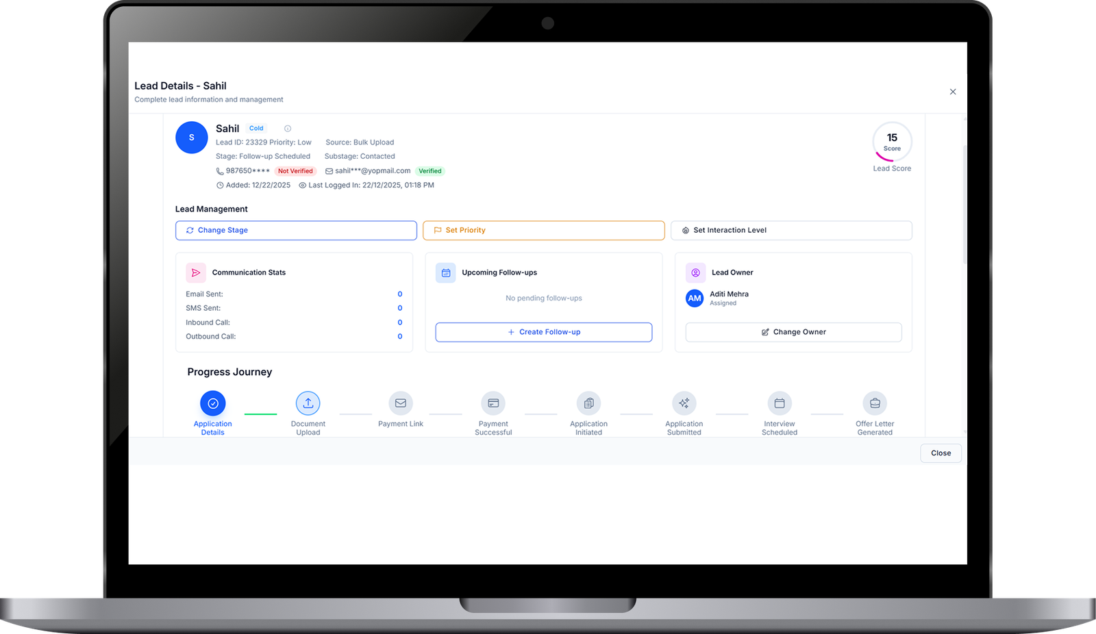 Dashboard Image - Lead Management Education CRM